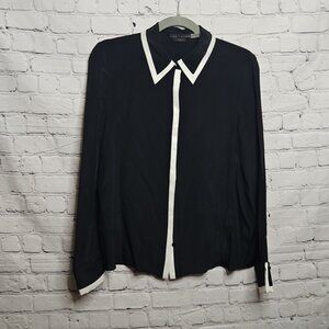 Alice + Olivia Classics Willa Placket Black/White Collared Blouse Size Medium
